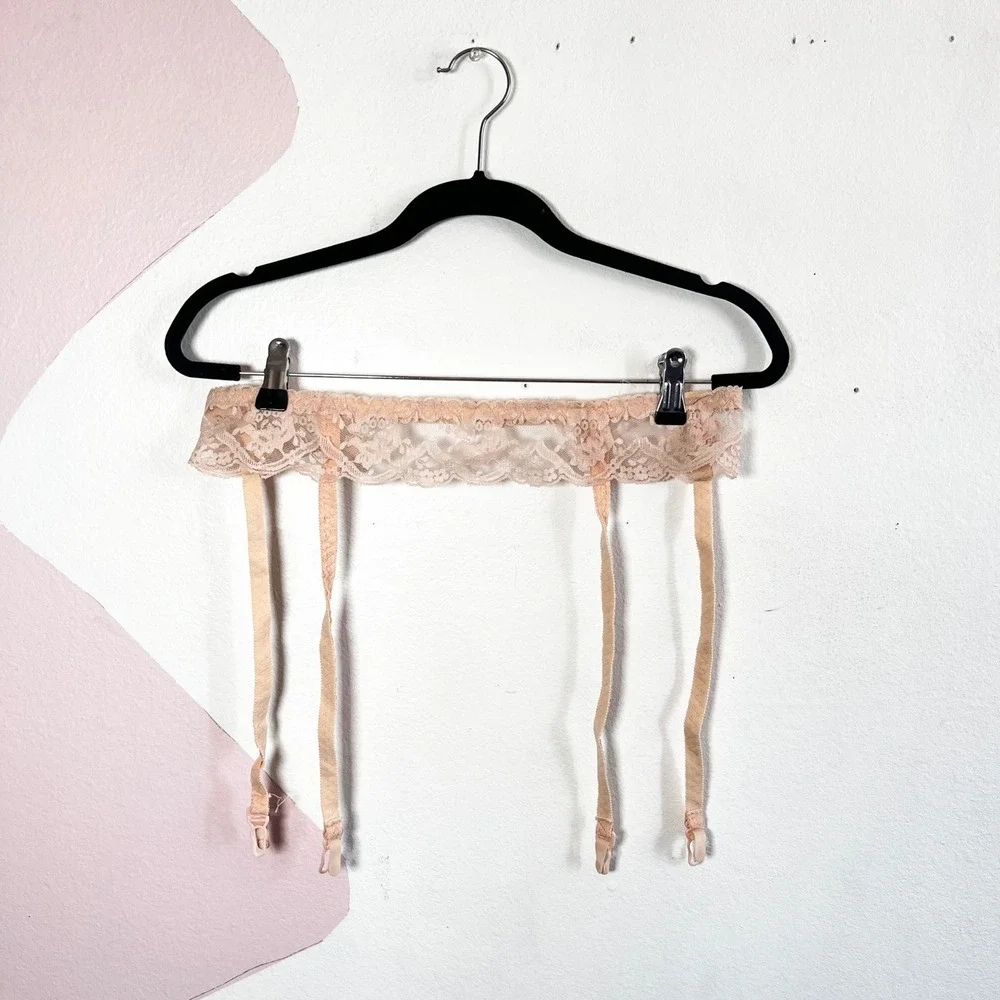 Vintage Floral Lace Garter Belt Made in USA Peach Lingerie Sexy One Size